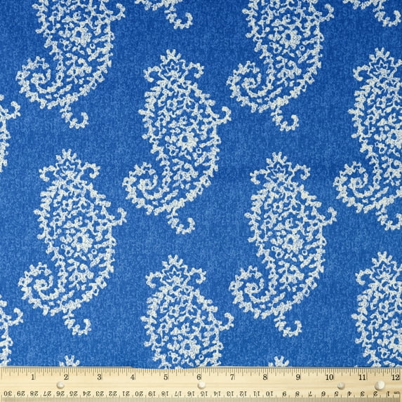 Waverly Inspirations 45" 100% Cotton Paisley Printed Sewing & Craft Fabric By the Yard, Blue and White