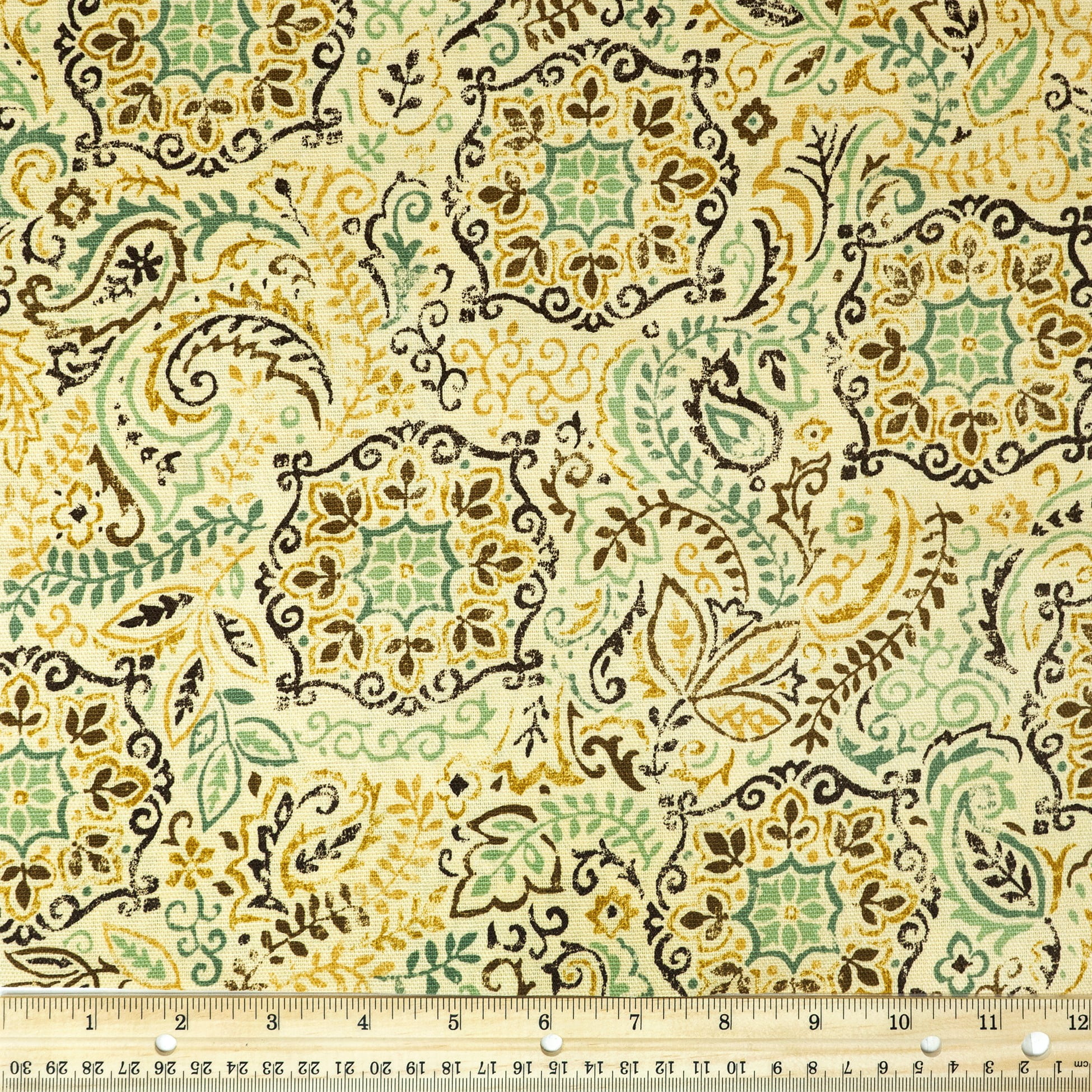 Waverly Inspirations 45" 100% Cotton Printed Sewing & Craft Fabric By the Yard, Beige, Green and Black