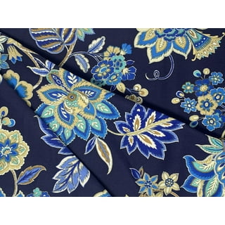 Vintage Fabric by the Yard Upholstery, Tropical Flowers and Leaves Green  and Blue Tones Watercolor Like Painting Image, Decorative Fabric for DIY  and