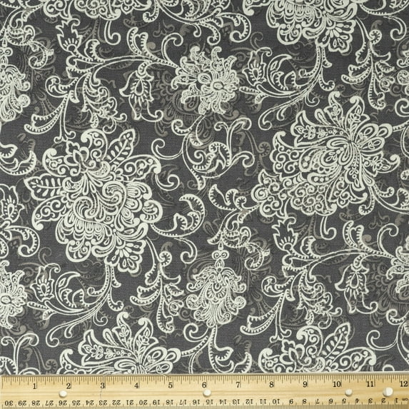 Waverly Inspirations 45" 100% Cotton Scroll Sewing & Craft Fabric By the Yard, Charcoal Grey