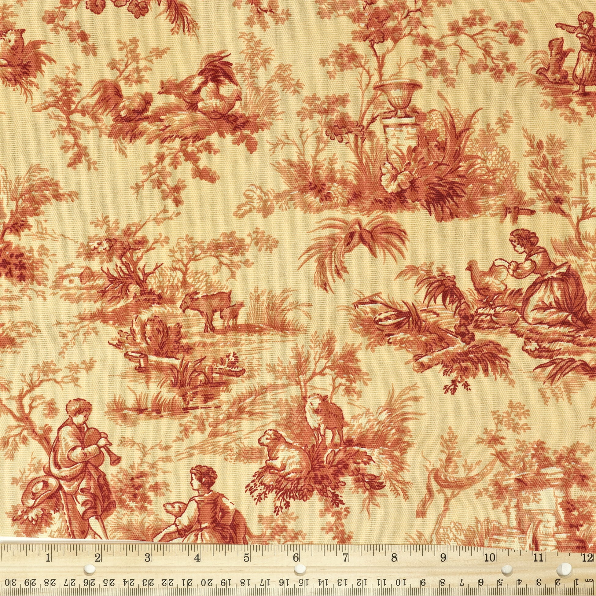 Waverly Country House Toile Printed Cotton Drapery Fabric in Red