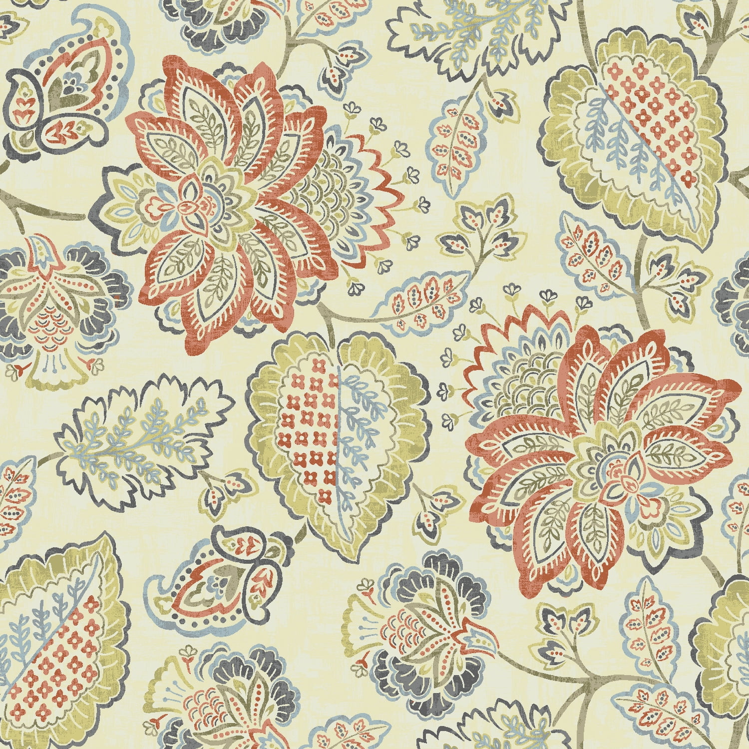 Waverly Inspirations 45\" x 2 yd 100% Cotton Printed Precut Sewing & Craft Fabric, Beige, Red and Gray