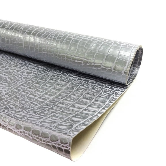 Waverly Inspirations 52" Faux Leather Crocodile 2 Tones Print Upholstery Home Decor Fabric By The Yard, White/Silver, Available In Multiple Colors