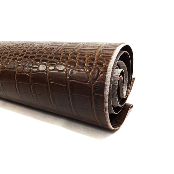 Waverly Inspirations 52" Faux Leather Crocodile Print Upholstery Home Decor Fabric By The Yard, Brown, Available In Multiple Colors