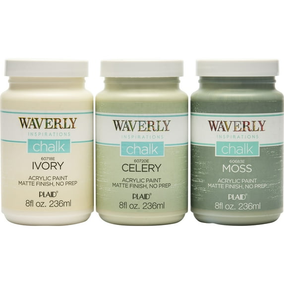 Waverly Inspirations Chalk Paint Kit, Ivory/Celery/Moss, Set of 3, 8 fl oz Each