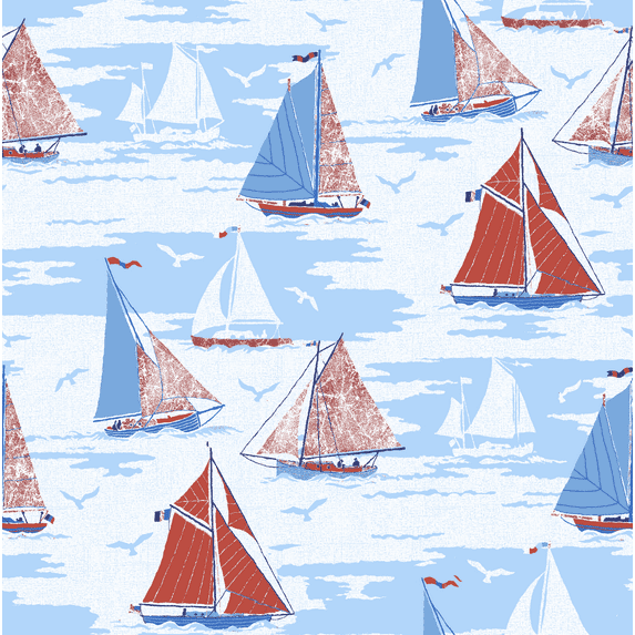 Waverly Inspirations Cotton 18" x 21" Boats Nautical Blue Color Fat Quarter, 1 Piece
