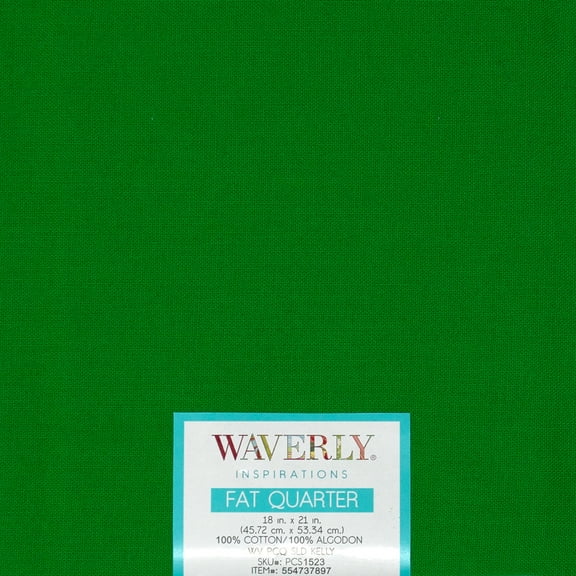 Waverly Inspirations Cotton 18" x 21" Fat Quarter Solid KELLY Print Fabric, 1 Each