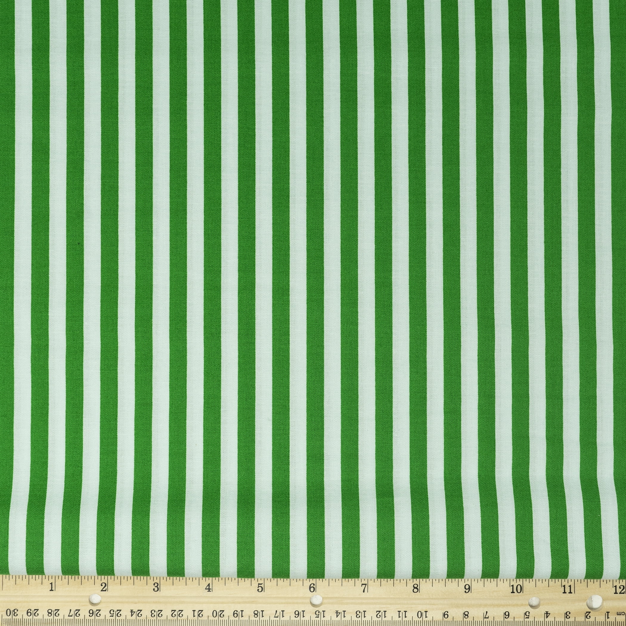Green and White Striped Cotton Quilted Sewing Fabric by the Yard