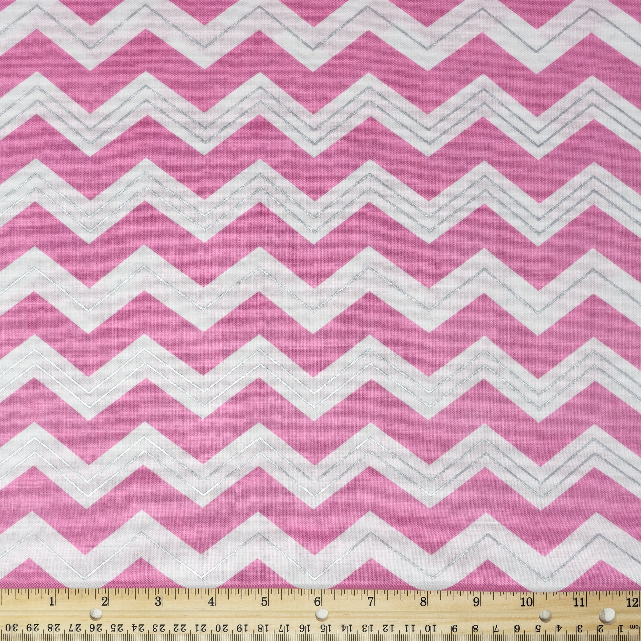 Waverly Inspirations By the Yard 100% Cotton Fabric Chevron, Carnation, Silver, White, 44" Wide for Quilting & Sewing