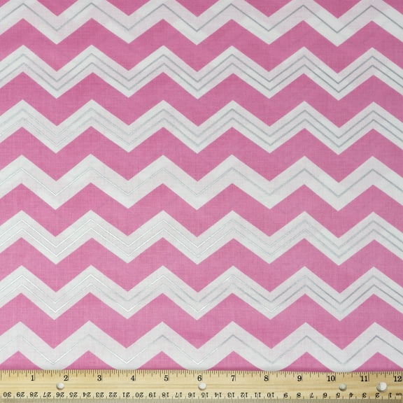 Waverly Inspirations Cotton 44" Chevron Carnation Silver White Color Sewing Fabric by the Yard