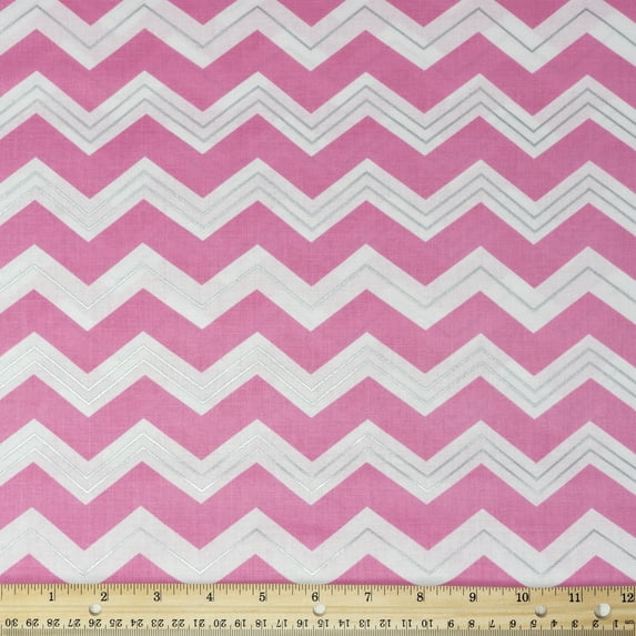 Waverly Inspirations Cotton 44" Chevron Carnation Silver White Color Sewing Fabric by the Yard