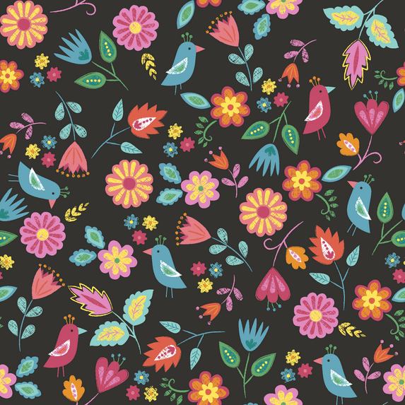 Waverly Inspirations Cotton 44" Happy Birds Black Color Sewing Fabric by the Yard