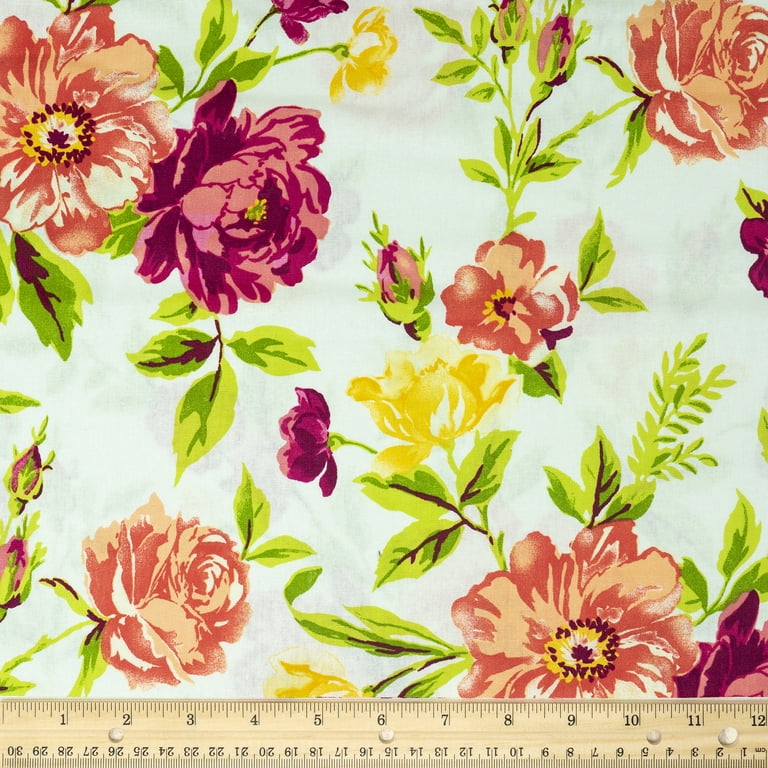 Waverly Inspirations Cotton 44 Large Floral White Color Sewing Fabric by  the Yard
