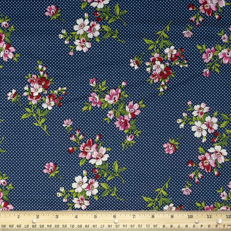 Waverly Inspirations Cotton 44 inch Small Floral Ink Color Sewing Fabric by The Yard, Size: 36 inch x 44 inch