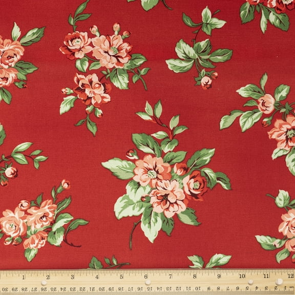 Waverly Inspirations Cotton Duck 54" Farmhouse Flower Red Color Sewing Fabric By the Bolt