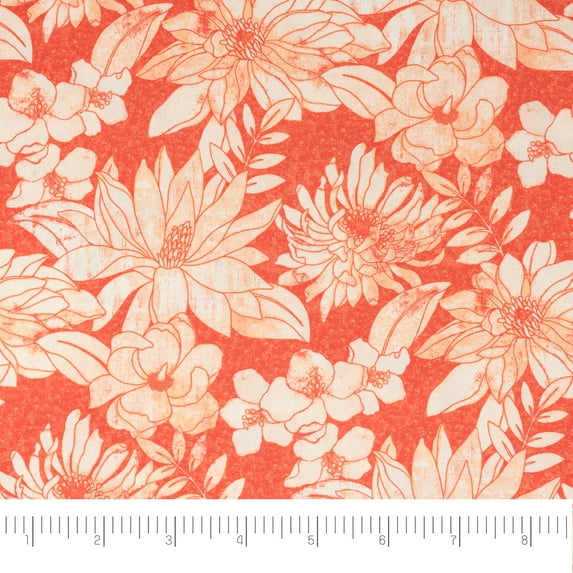Waverly Inspirations, Home Decor, 100% Polyester, Water/Stain Resistant, Indoor/Outdoor Fabric - Print Width 54 Inch, Tea Garden, Coral, Cut by Yard