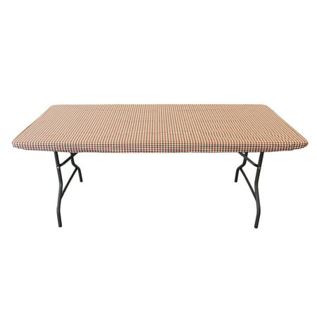 Waverly Inspirations Rectangular Elastic Fitted Table Cover Waterproof Vinyl Tablecloth With Flannel Backing, 6Ft Table, 72" x 30", Gingham Plaid, 1 PK