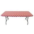 thumbnail image 1 of Waverly Inspirations Rectangular Elastic Fitted Table Cover Waterproof Vinyl Tablecloth With Flannel Backing, 6Ft Table, 72" x 30", Ogee Curl Cranberry, 8 PK, 1 of 6