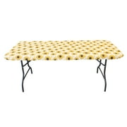 Waverly Inspirations Rectangular Elastic Fitted Table Cover Waterproof Vinyl Tablecloth With Flannel Backing, 6Ft Table, 72" x 30", Sunflower Check, 1 PK