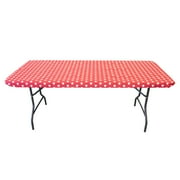 Waverly Inspirations Rectangular Elastic Fitted Table Cover Waterproof Vinyl Tablecloth With Flannel Backing, 6Ft Table, 72" x 30", White Stars With Red Base, 1 PK