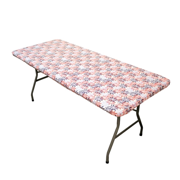 Waverly Inspirations Rectangular Elastic Fitted Table Cover Waterproof Vinyl Tablecloth With Flannel Backing, 6Ft Table, 72" x 30", Patriotic Fireworks, 1 PK