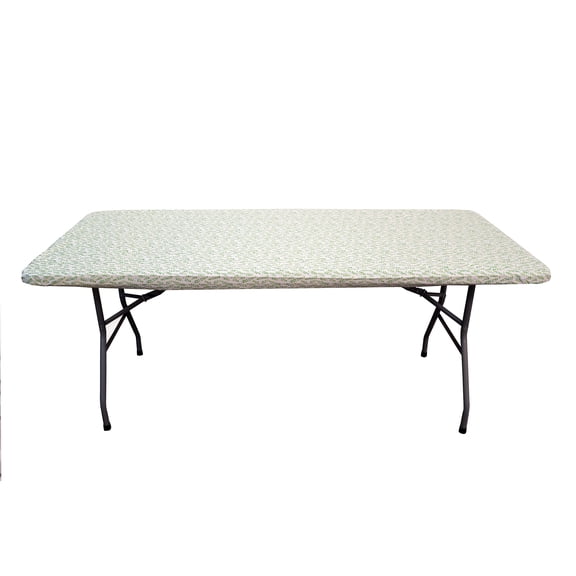 Waverly Inspirations Rectangular Elastic Fitted Table Cover Waterproof Vinyl Tablecloth With Flannel Backing, 6Ft Table, 72" x 30", Fern and Grotto, 1 PK