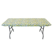 Waverly Inspirations Rectangular Elastic Fitted Table Cover Waterproof Vinyl Tablecloth With Flannel Backing, 6Ft Table, 72" x 30", Lemon Tree, 1 PK
