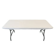 Waverly Inspirations Rectangular Elastic Fitted Table Cover Waterproof Vinyl Tablecloth With Flannel Backing, 6Ft Table, 72" x 30", White, 1 PK