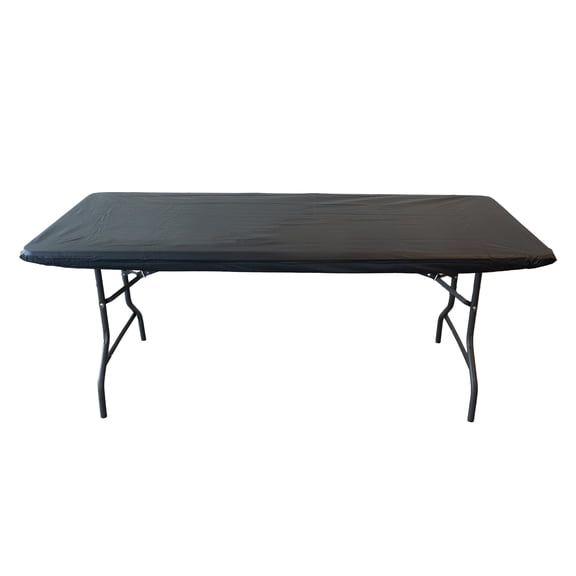 Waverly Inspirations Vinyl Tablecover With Flannel Backing, 6Ft Table, 72" x 30", Black, 1 PK
