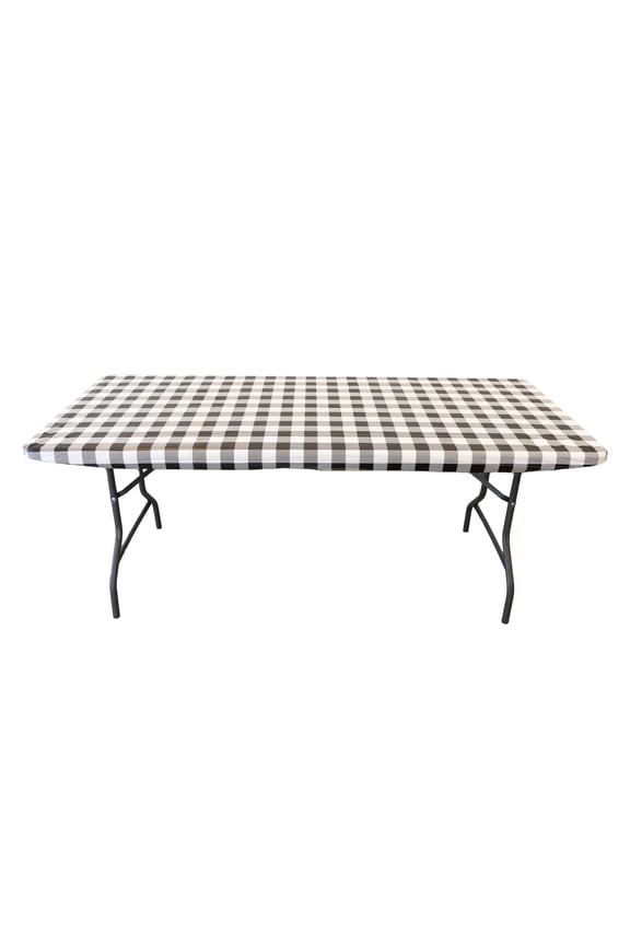 Vinyl Tablecover With Flannel Backing, 6Ft Table, 72" x 30", Gingham Black, 1 PK