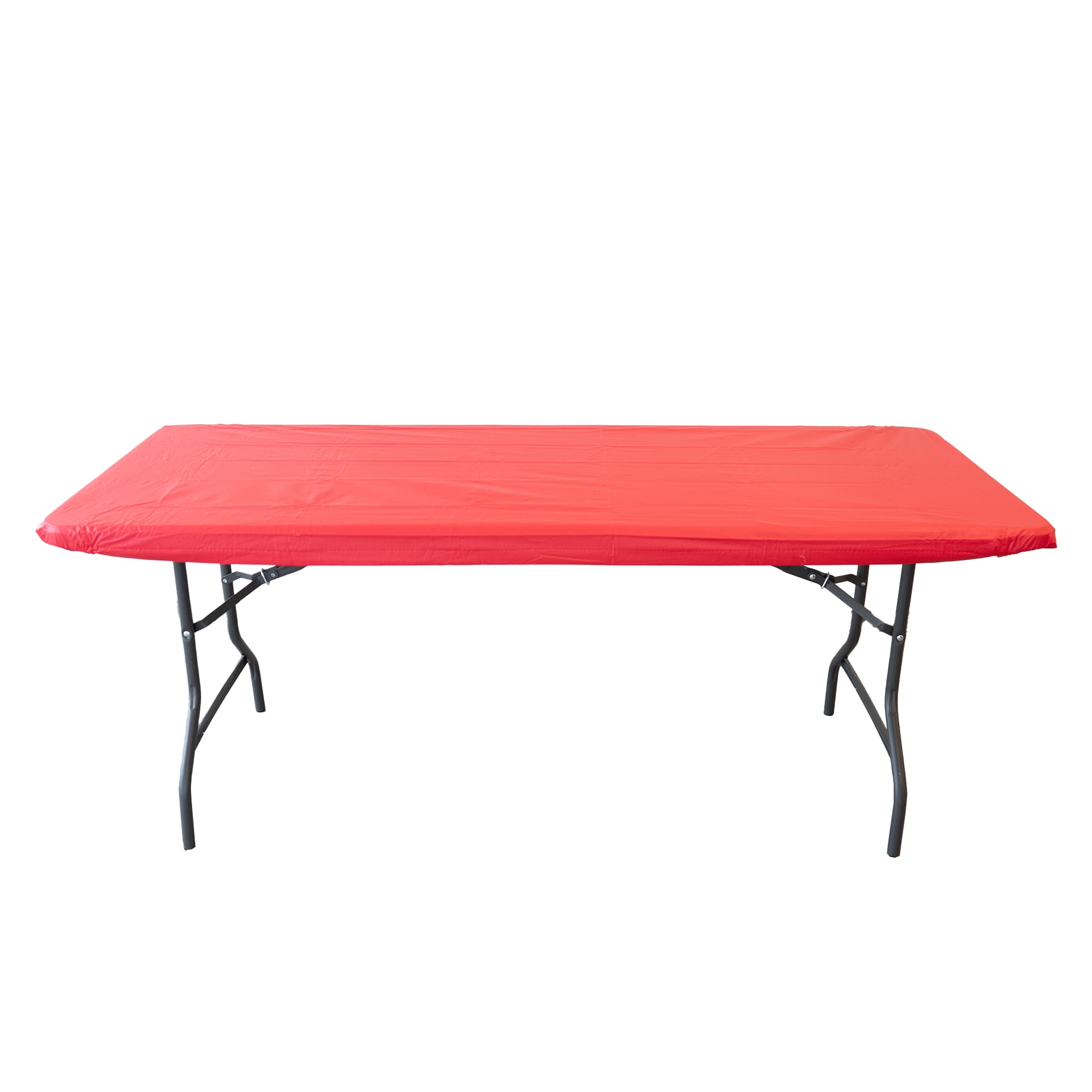 Waverly Inspirations Elastic-Fitted Vinyl Tablecover with Flannel Backing for 6 ft Rectangle Table, 72 in x 30 in, Red, 1 Pack