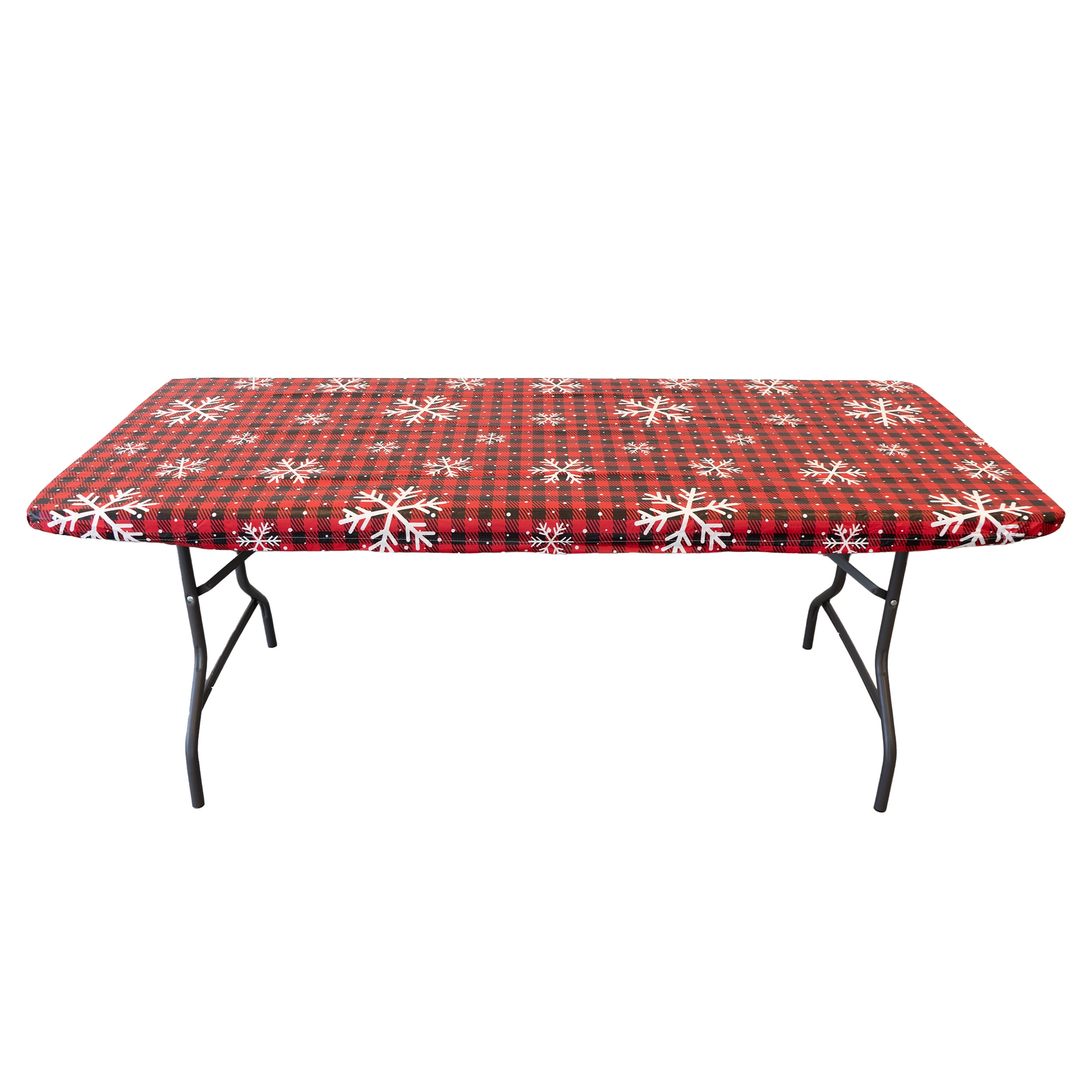 Waverly Inspirations Vinyl Tablecover With Flannel Backing, 6Ft Table, 72" x 30", Snowflake Red, 1 PK
