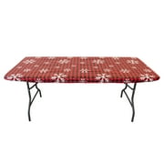 Waverly Inspirations Vinyl Tablecover With Flannel Backing, 6Ft Table, 72" x 30", Snowflake Red, 1 PK