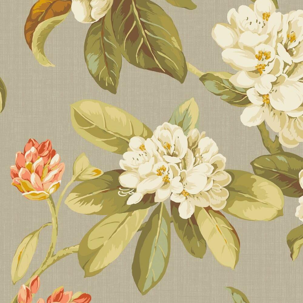 Taupe and Green Floral Peel and Stick Wallpaper Roll