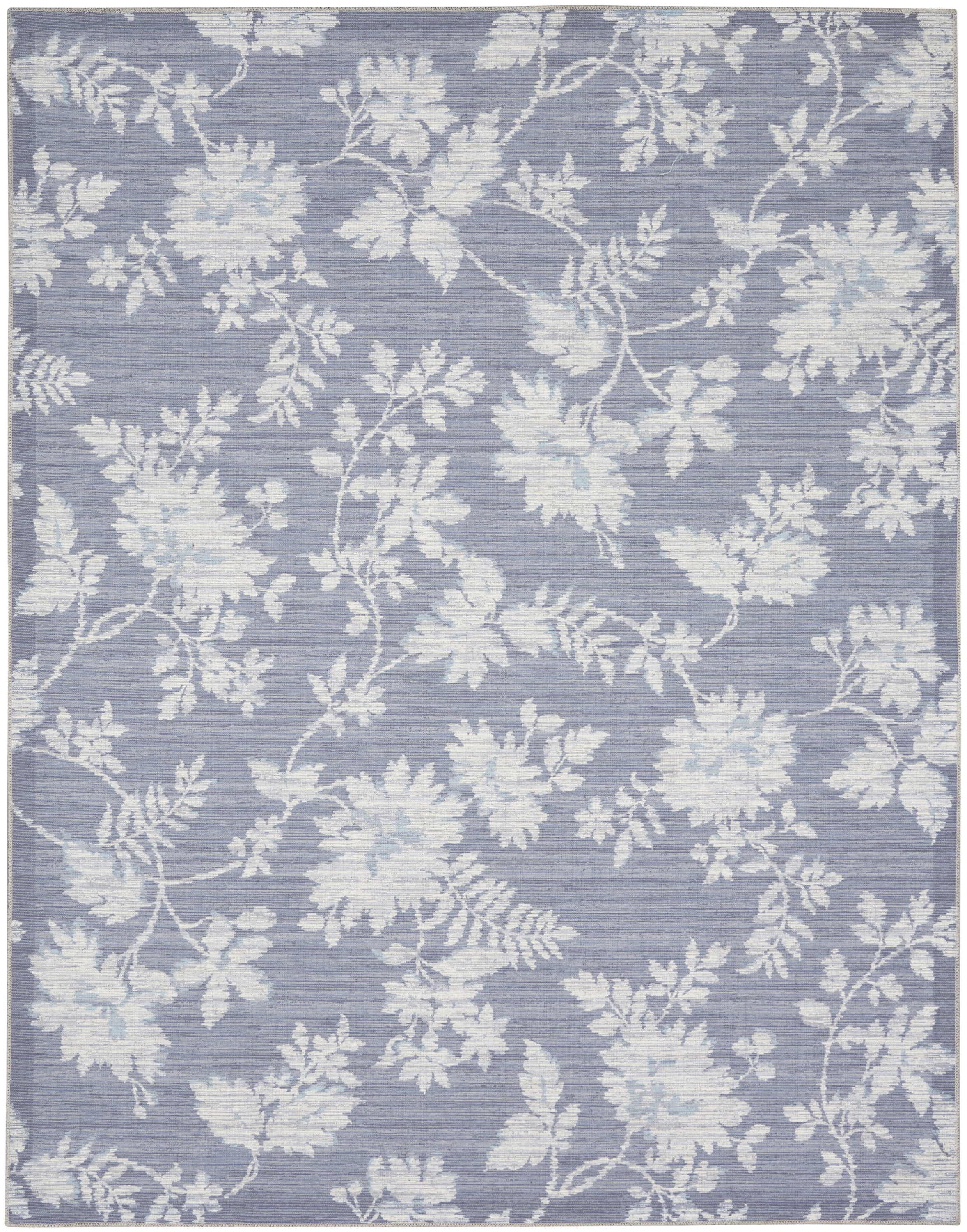 Gray and White Floral Chenille Rectangular Area Rug 7'10" x 9'10"