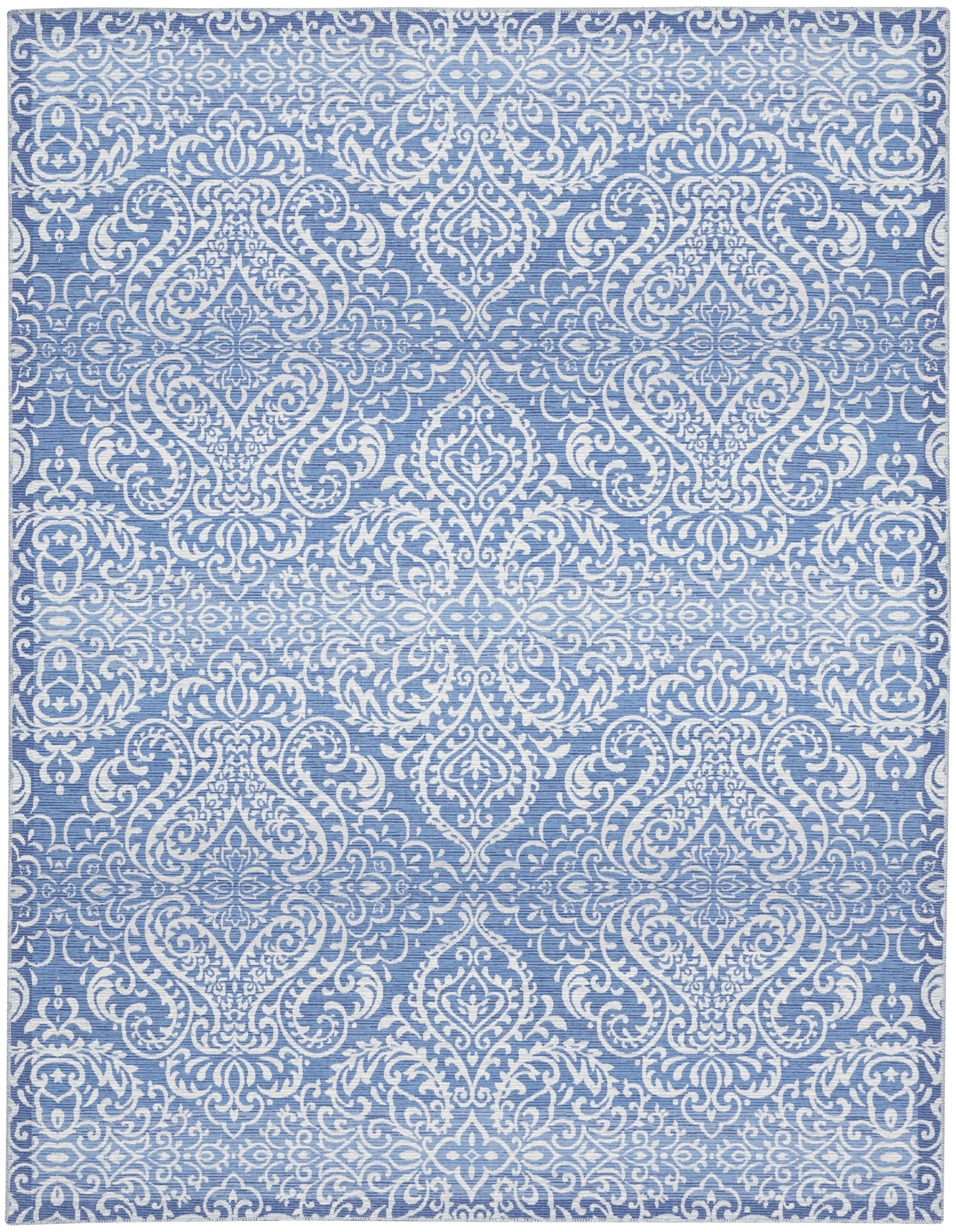 Waverly Blue Damask Washable Synthetic Area Rug, 8' x 10'