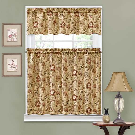 Waverly Navarra Antique Curtain Collection – Tier & Valance Set - 100% Polyester Jacquard - 52" X 36"