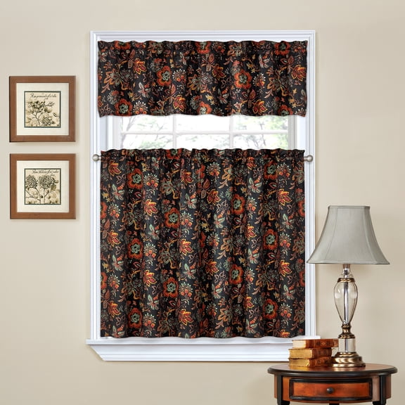 Waverly Navarra Onyx Curtain Collection – Tier & Valance Set - 100% Polyester Jacquard - 52" X 36"