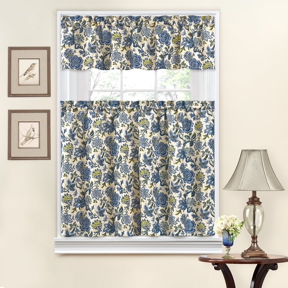 Waverly Navarra Porcelain Curtain Collection – Tier & Valance Set - 100% Polyester Jacquard - 52" X 36"