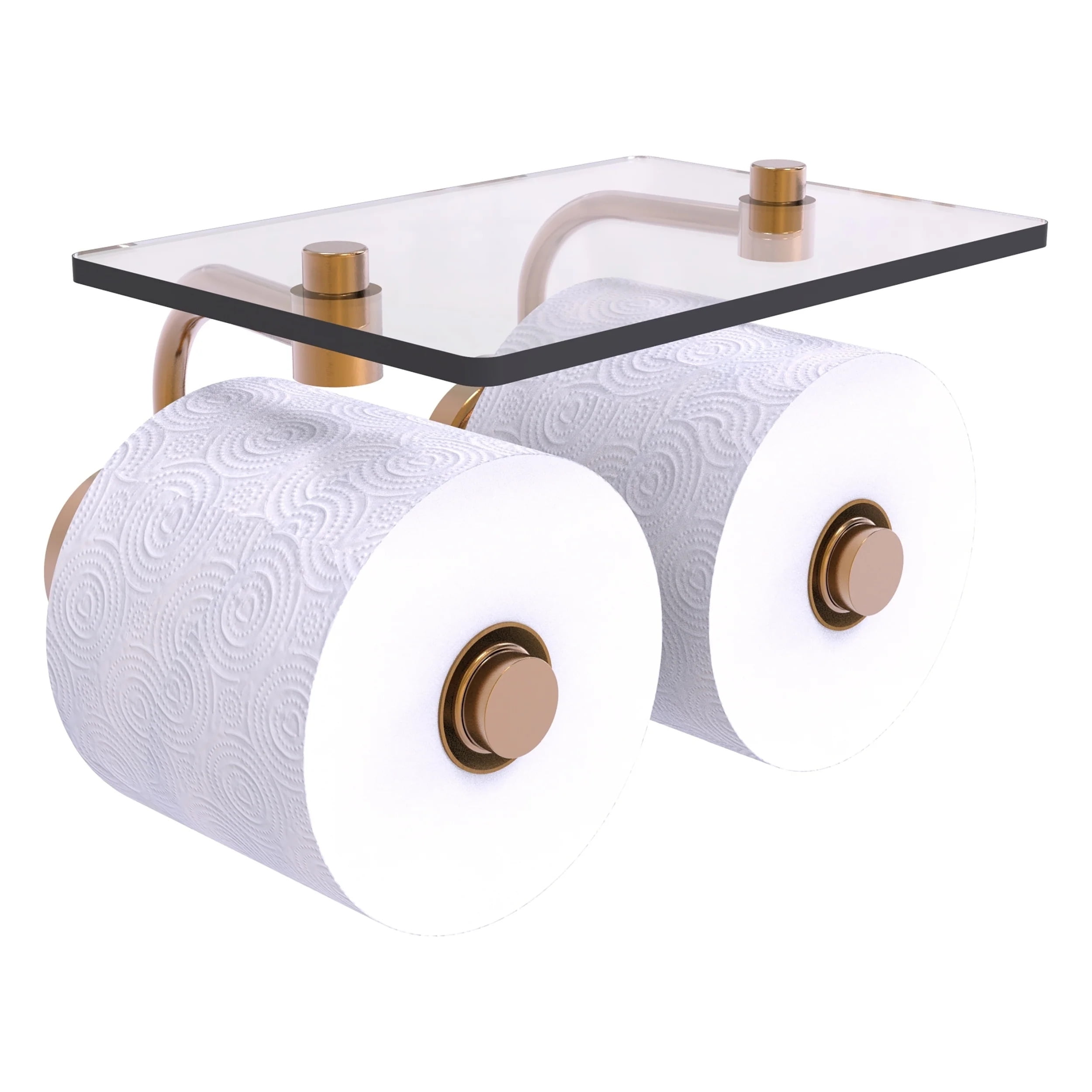 Brushed Bronze Dual Roll Toilet Paper Holder with Glass Shelf