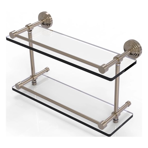 Waverly Place Collection Double Glass Shelf with Gallery Rail - Antique Pewter / 16 Inch