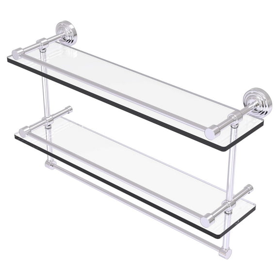 Waverly Place Collection Gallery Rail Double Glass Shelf with Towel Bar - Satin Chrome / 22 Inch