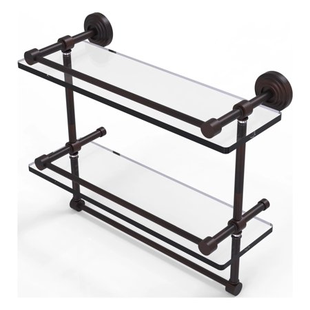 Waverly Place Collection Gallery Rail Double Glass Shelf with Towel Bar - Venetian Bronze / 16 Inch