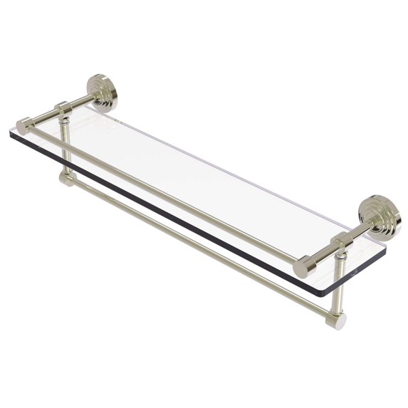 Waverly Place Collection Gallery Rail Glass Shelf with Towel Bar - Polished Nickel / 22 Inch