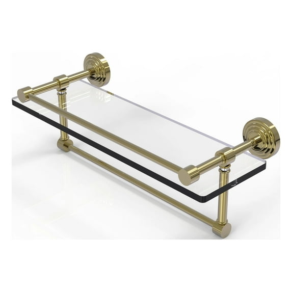 Waverly Place Collection Gallery Rail Glass Shelf with Towel Bar - Unlacquered Brass / 16 Inch