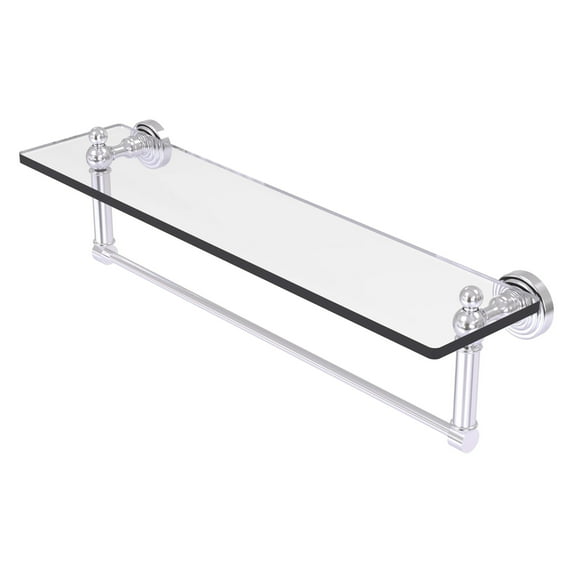Waverly Place Collection Glass Vanity Shelf with Integrated Towel Bar - Satin Chrome / 22 Inch