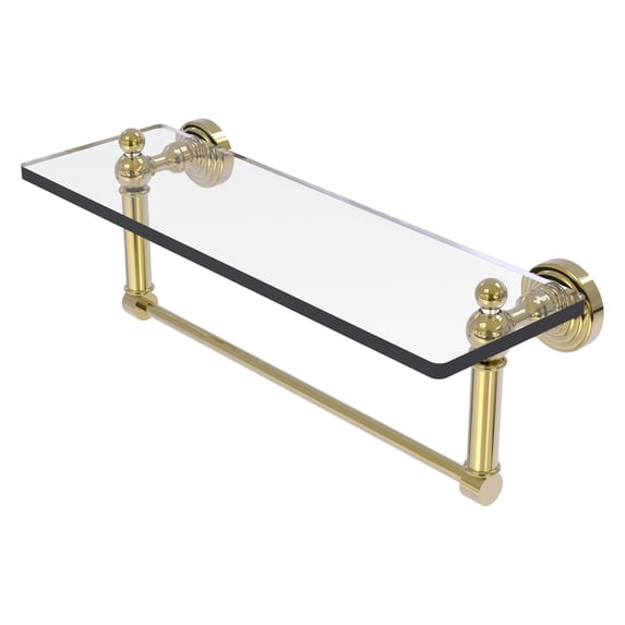 Waverly Place Collection Glass Vanity Shelf with Integrated Towel Bar - Unlacquered Brass / 16 Inch