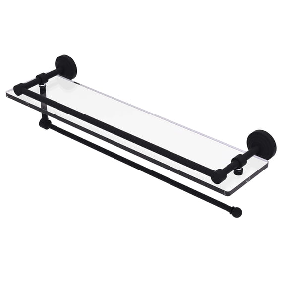 Waverly Place Collection Paper Towel Holder with Gallery Rail Glass Shelf - Matte Black / 22 Inch