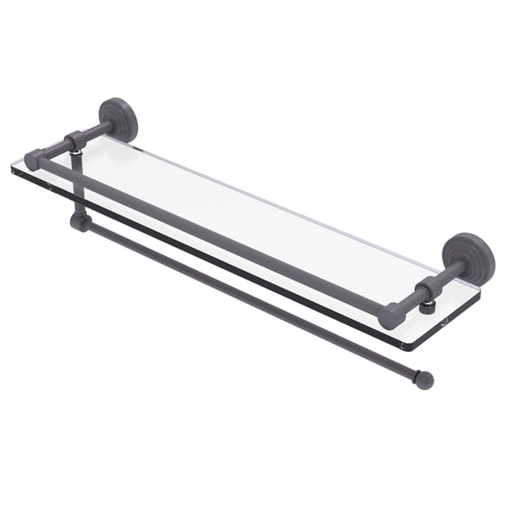 Waverly Place Collection Paper Towel Holder with Gallery Rail Glass Shelf - Matte Gray / 22 Inch