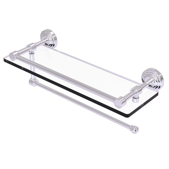 Waverly Place Collection Paper Towel Holder with Gallery Rail Glass Shelf - Satin Chrome / 16 Inch